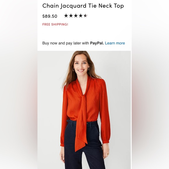 Red Ann Taylor blouse. Ribbon and button details. Size small - Picture 9 of 9